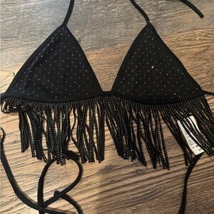 Windsor Black Studded Fringe Crop Top